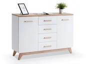 Komody - Duża Komoda Dwudrzwiowa Bjorg Bg9 Biały - Dąb Z Szufladami I Półkami - miniaturka - grafika 1