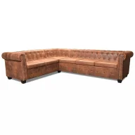 Narożniki - Brązowy 6-osobowy narożnik w stylu chesterfield C6-W65 - miniaturka - grafika 1