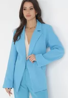 Marynarki i żakiety damskie - Niebieska Marynarka Oversize Niezapinana Basi - miniaturka - grafika 1