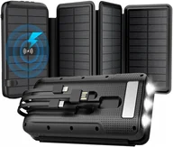Powerbanki - POWERBANK 4 xSOLAR PANEL 6W 30000 22,5W ŁADOWANIE INDUKCYJNE LATARKA 5xUSB - miniaturka - grafika 1