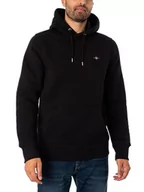 Bluzy męskie - GANT Męska bluza z kapturem REG Shield, czarna, standardowa, czarny - miniaturka - grafika 1