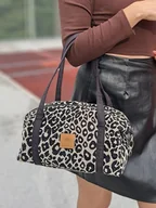 Torebki damskie - Żakardowa torebka jamnik w panterkę Beżowa - miniaturka - grafika 1