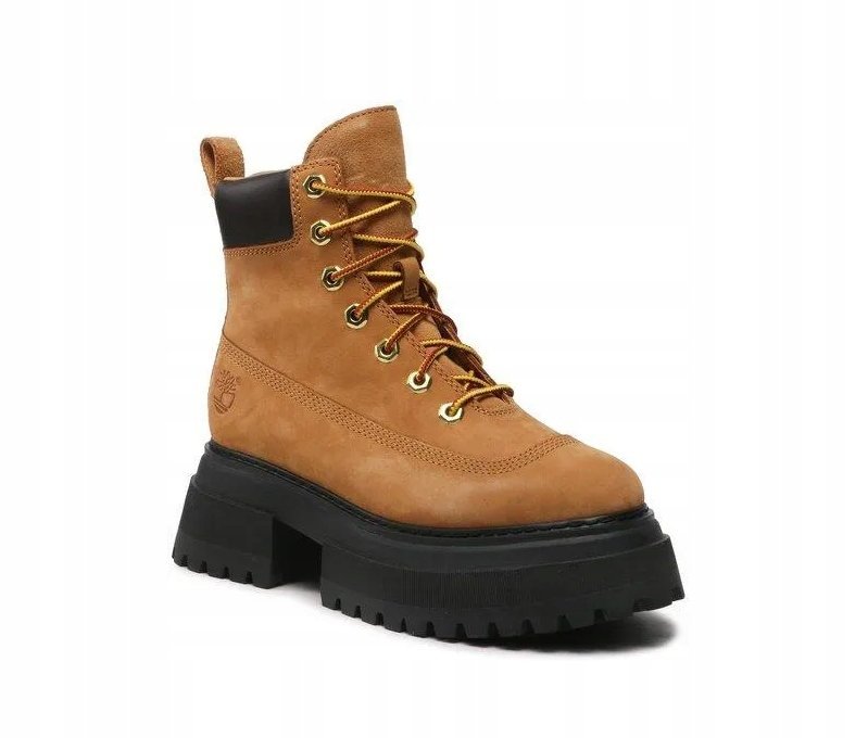 TIMBERLAND BRĄZOWE BOTKI SKÓRZANE NA CZARNEJ PLATFORMIE 40 I1D