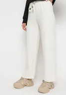 Spodnie damskie - Jasnobeżowe Szerokie Prążkowane Spodnie Dresowe z Wysokim Stanem Irimonia - miniaturka - grafika 1