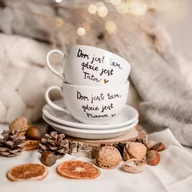 Filiżanki - Zestaw filiżanek 250 ml ze spodkami - Dom jest tam, gdzie jest tata Dom jest tam, gdzie jest Mama ZŁOTE SERCE - miniaturka - grafika 1