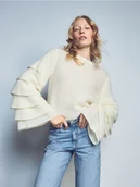 Swetry damskie - Reserved - Sweter z ozdobnymi rękawami - kremowy - miniaturka - grafika 1