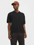 Koszulki męskie - Jack&Jones Polo Linen 12252748 Czarny Regular Fit - miniaturka - grafika 1