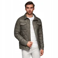 Kurtki męskie - Pikowana kurtka męska w koszulowym fasonie jasnobrązowa V3 OM-JALP-0215 XL - miniaturka - grafika 1