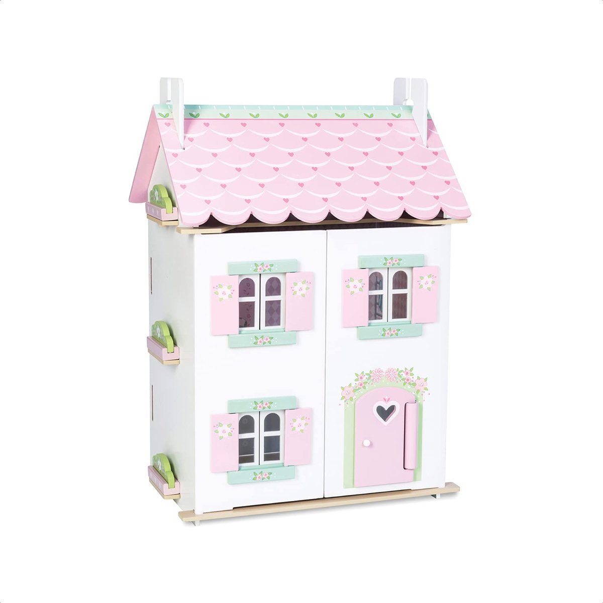 Le Toy Van - Sweetheart Cottage Large Wooden Doll House With Furniture, Boys & Girls 3 Storey Wooden Dolls House Play Set - Suitable For Ages 3+