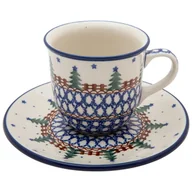 Filiżanki - FILIŻANKA do herbaty kawy 180 ml ze spodkiem - wzór CHOINKI - Ceramika Artystyczna Bolesławiec - miniaturka - grafika 1
