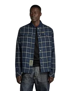 Kurtki męskie - G-STAR RAW Męska kurtka bomber Collar Overshirt Jacket, Wielokolorowy (Rank Blue Dash Check D20662-d406-g085), XL - grafika 1