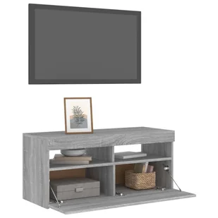 Lumarko Szafka pod TV z oświetleniem LED, szary dąb sonoma, 90x35x40 cm - Szafki RTV - miniaturka - grafika 7