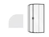 Kabiny prysznicowe - Kabina prysznicowa Besco Zarya 90x90 półokrągła czarny mat z brodzikiem Axim biały ZB-AX-90-190 - miniaturka - grafika 1