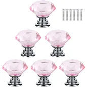 Zawiasy, okucia i inne akcesoria - 6 szt. (3*3*2,8 cm) kryształowych klamek do drzwi w kolorze różowym, diamentowych uchwytów meblowych, uchwytów do szafek, dekoracyjnych uchwytów - miniaturka - grafika 1