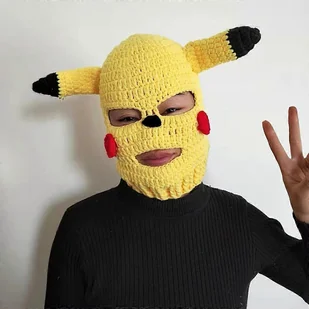 SZTXJ Śmieszny kaptur Pikachu, szalony klaun śmieszna czapka dla dzieci i dorosłych ręcznie robione na drutach, ręcznie robione na drutach śmieszne... - Czapki dla dzieci - miniaturka - grafika 1