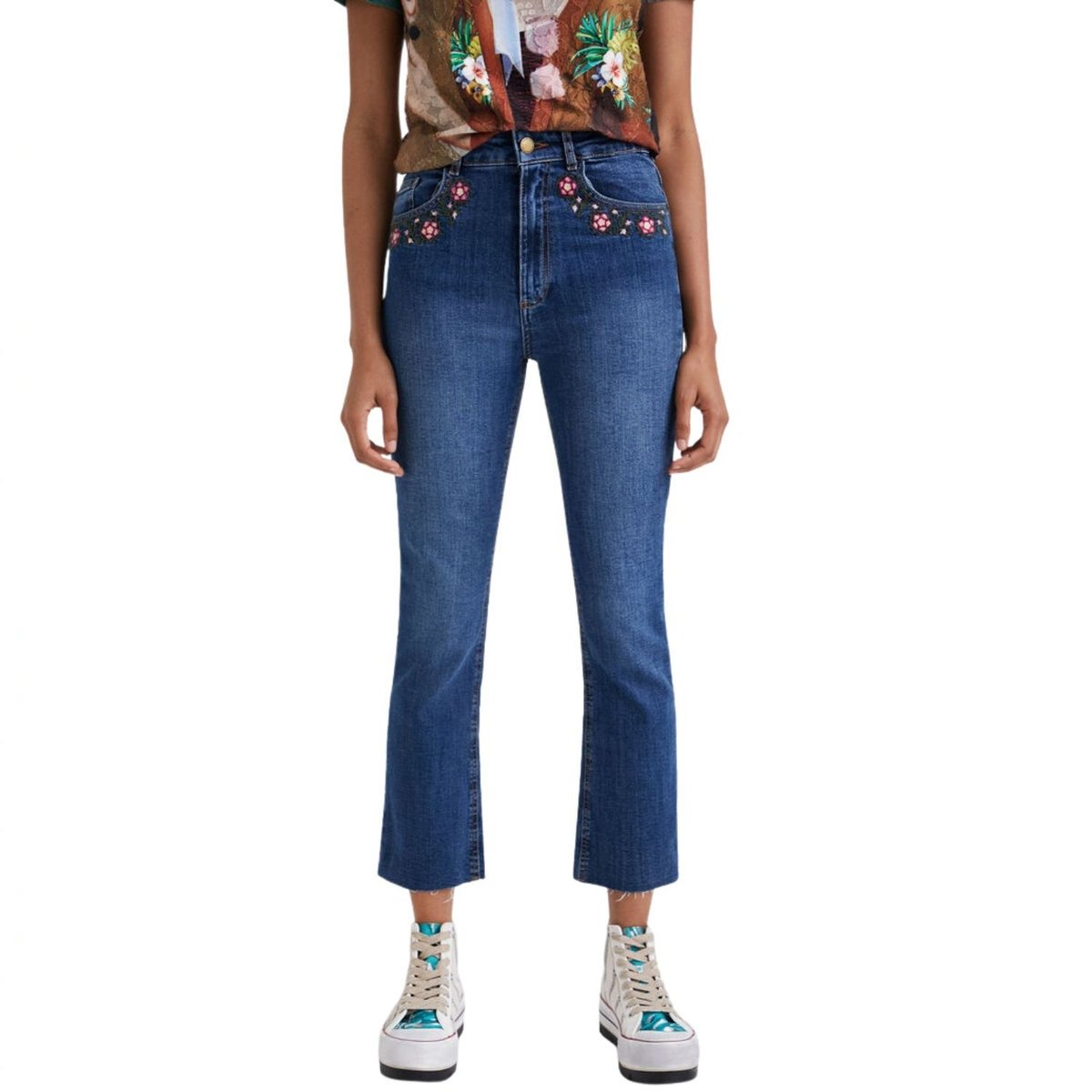 Spodnie damskie Desigual Jerry jeansy flare z haftem-XS