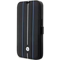 Etui i futerały do telefonów - Etui BMW BMBKP14L22RVSK iPhone 14 Pro 6,1" czarny/black bookcase Leather Stamp Blue Lines - miniaturka - grafika 1