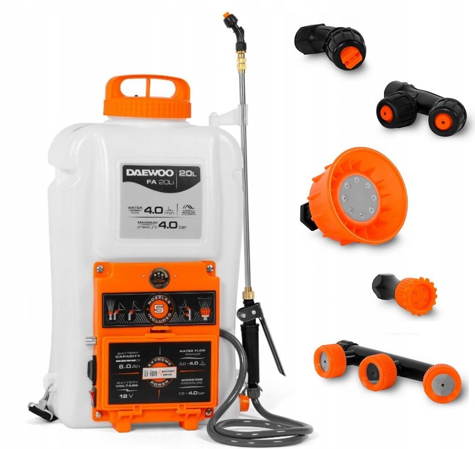 DAEWOO FA 20Li OPRYSKIWACZ AKUMULATOROWY 12V 6.0Ah 20L 5 DYSZ W ZESTAWIE