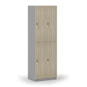 Szafki biurowe - Drewniana szafka skrytkowa, 4 schowki, zamek obrotowy, szary/dąb naturalny - miniaturka - grafika 1