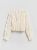 Bluzki dla dziewczynek - Reserved - Koronkowa bluzka - złamana biel - miniaturka - grafika 1