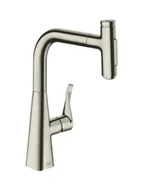 Baterie kuchenne - Hansgrohe M71 - Bateria zlewozmywakowa Metris Select z wyciąganą wylewką, stal szlachetna optyczna 73822800 - miniaturka - grafika 1