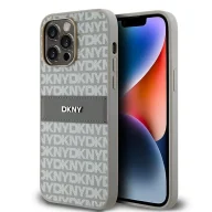 Etui i futerały do telefonów - Etui DKNY Leather Mono Stripe & Metal Logo na iPhone 14 Pro - beżowe - miniaturka - grafika 1