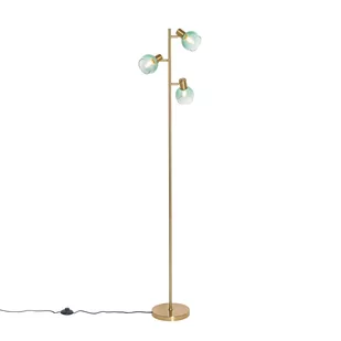QAZQA Złota lampa podłogowa Art Deco z zielonym szkłem 3 światła - Vidro - Lampy stojące - miniaturka - grafika 1