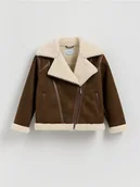 Kurtki i płaszcze dla dziewczynek - Reserved - Kurtka z imitacją kożucha - brązowy - miniaturka - grafika 1