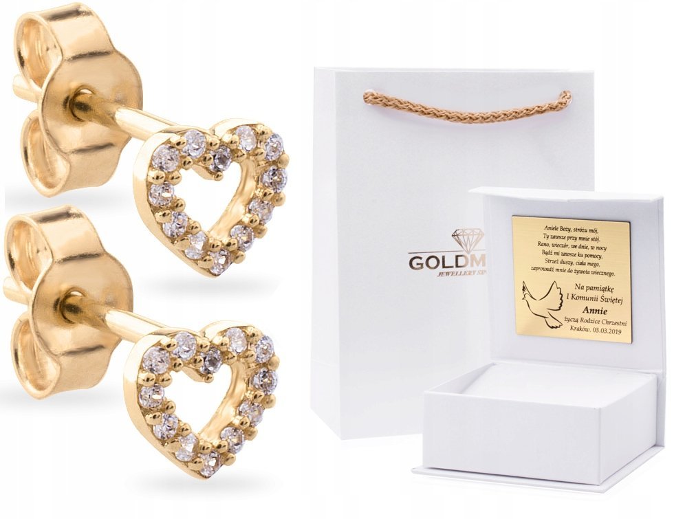 ZŁOTE KOLCZYKI SERCA DEDYKACJA KOMUNIA ŚWIĘTA 333