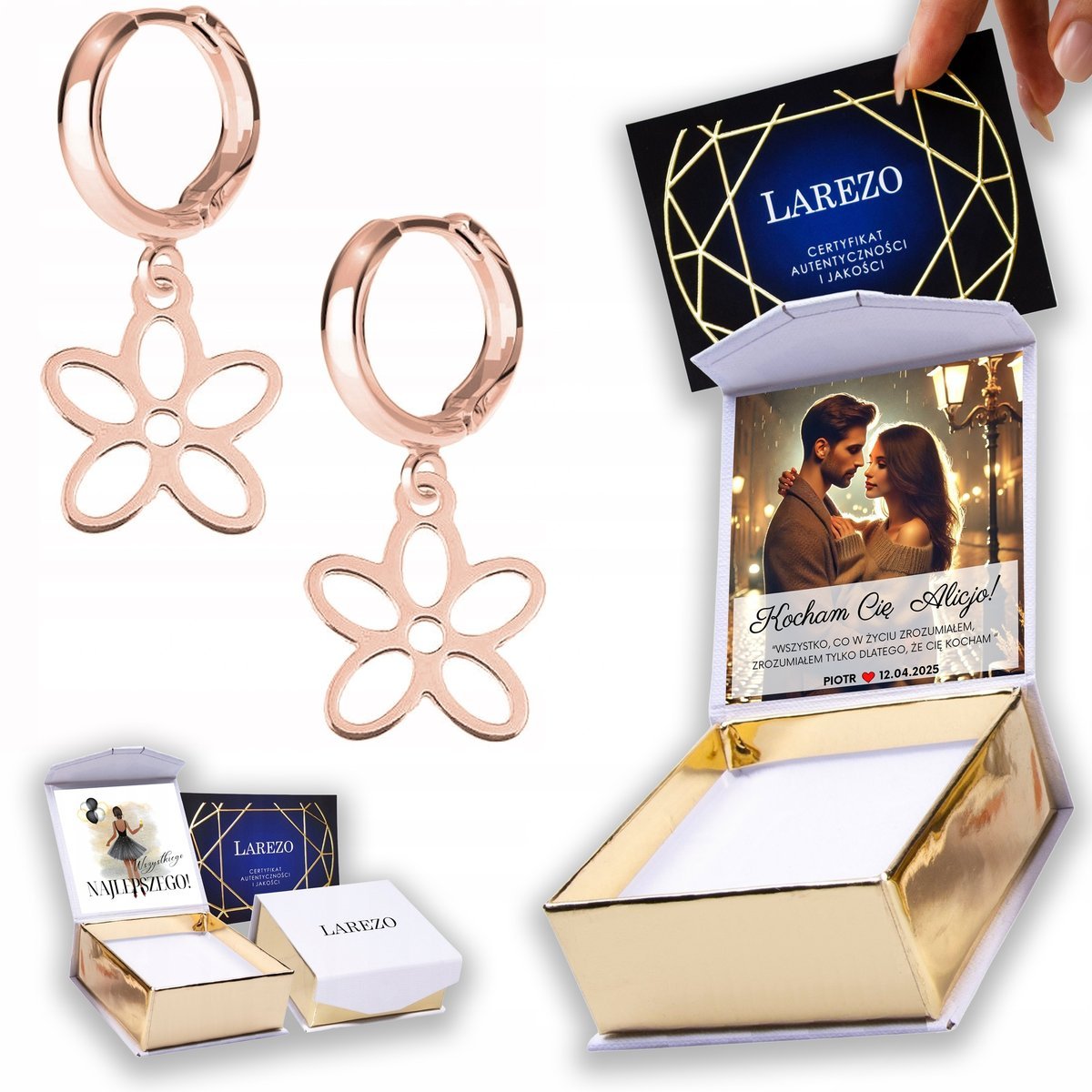 Kolczyki Pozłacane 925 Blaszki z Kwiatkami Kwiaty Kwiatki Flowers NADRUK