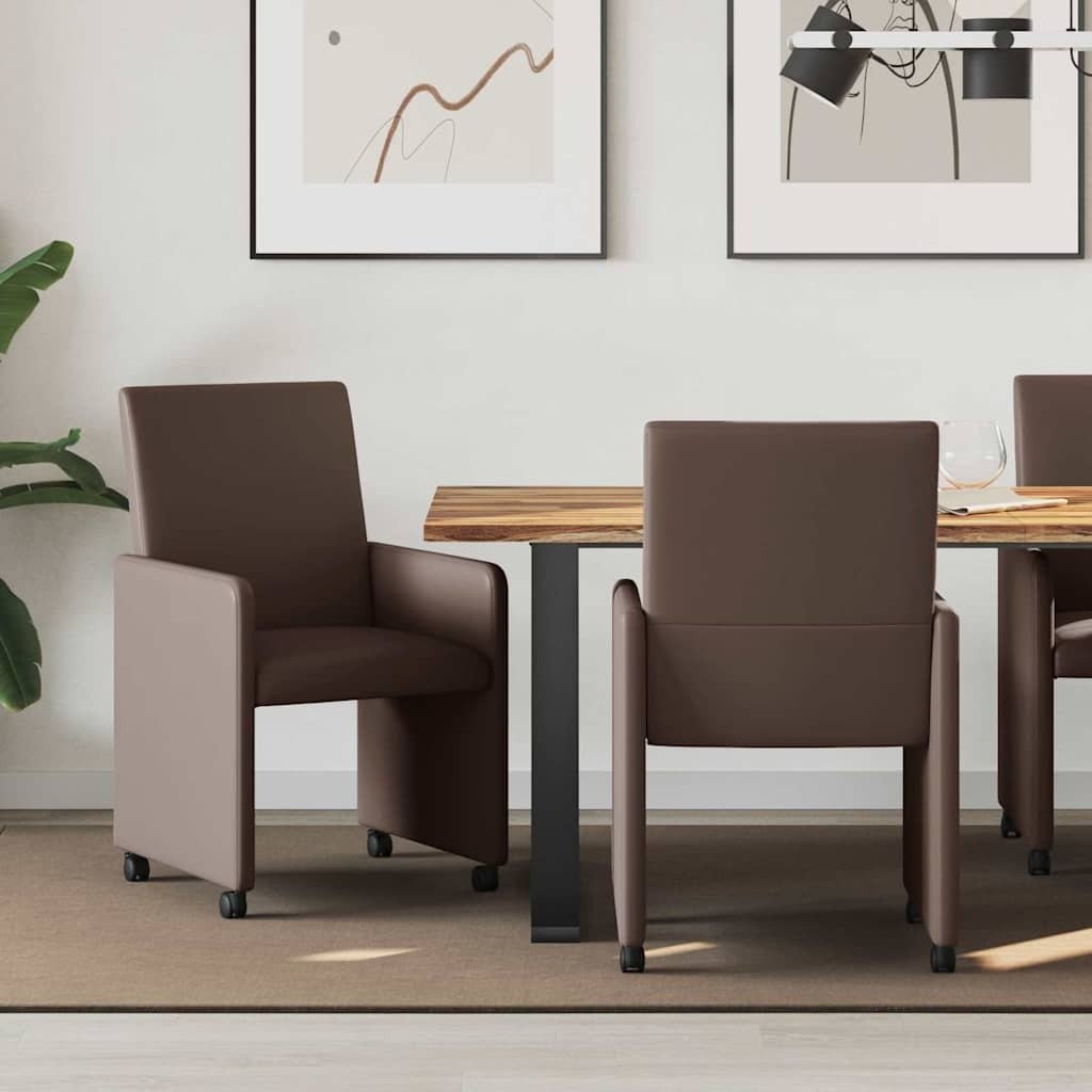 vidaXL vidaXL Krzesełka jadalne na kółkach 2 pcs Brązowy 57 x 66 x 94 cm