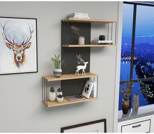 Półka ścienna DESTAN 96x65 cm antracyt/brązowy - Półki do salonu - miniaturka - grafika 1