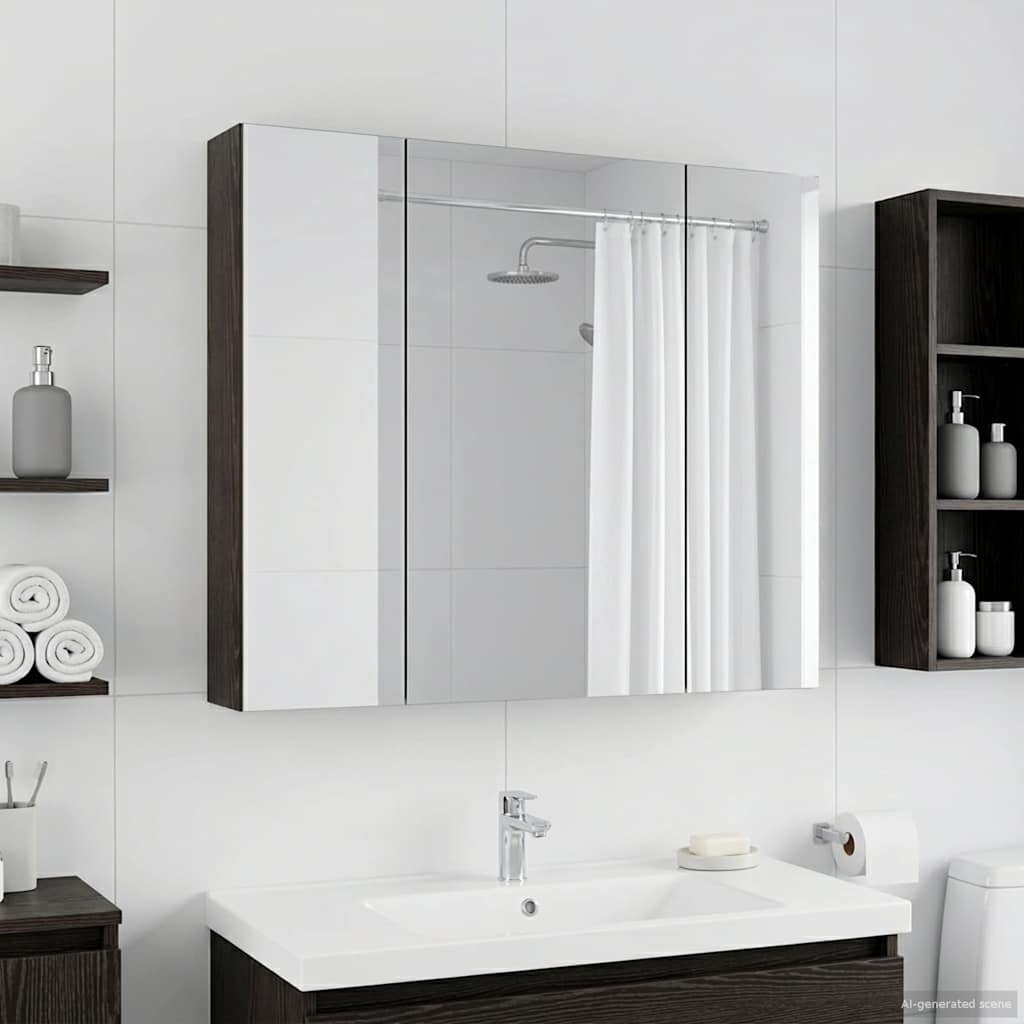 vidaXL vidaXL Szafka z lustrem do łazienki Czarny Dąb 80 x 14.5 x 70 cm
