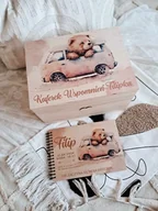 Pamiątka Chrztu Świętego - ZESTAW MIŚ W AUCIE personalizowany, prezent na Chrzest, roczek, narodziny - miniaturka - grafika 1