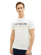 Koszulki męskie - TOM TAILOR Męski T-shirt z nadrukiem logo, 10332 – Off White, S - miniaturka - grafika 1