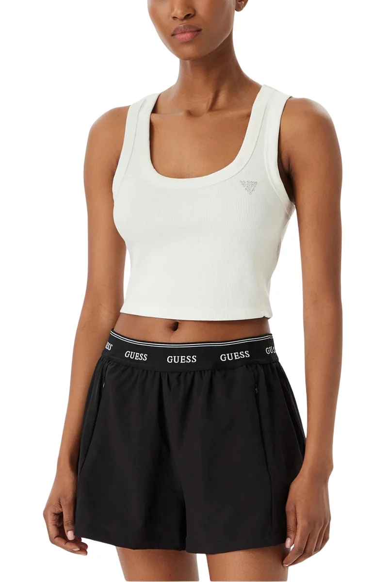 GUESS Biały krótki damski tank top Silvy Rib L