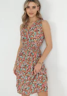 Sukienki - Pomarańczowa Sukienka Midi z Gumkami w Pasie i Kopertowym Dekoltem Feseti - miniaturka - grafika 1