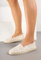 Espadryle damskie - Beżowe Plecione Espadryle Vices z Kwiatowym Motywem z Ażurowymi Wycięciami Honavia - miniaturka - grafika 1