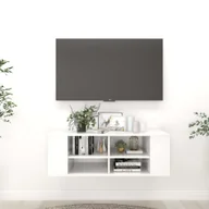 Szafki RTV - Szafka wisząca TV biały wysoki połysk 102x35x35 cm materiał drewnopochodny - miniaturka - grafika 1