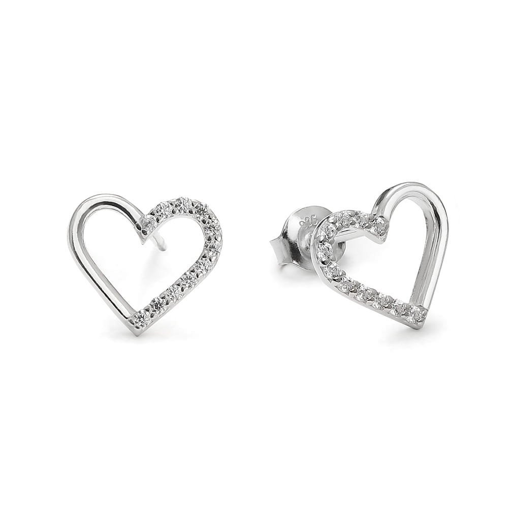 Srebrne kolczyki rodowane z cyrkoniami - serce