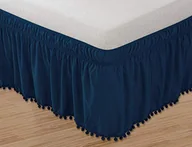Koszulki i topy damskie - Elegant Comfort Top-Knot Tassle Pompom Fringe Ruffle Skirt Around Style Elastic Bed Wrap- Wrinkle Resistant 16 inch Drop, Queen/King, Navy Blue - miniaturka - grafika 1