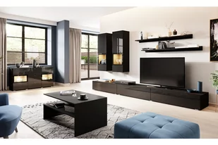 Szafka RTV stojąco - wisząca z trzema szafkami Baros 40 - czarny połysk - Szafki RTV - miniaturka - grafika 2