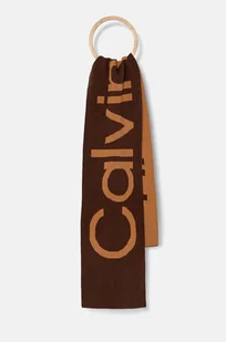 Calvin Klein szalik wełniany kolor brązowy wzorzysty K60K612605 - Apaszki i szaliki damskie - miniaturka - grafika 1