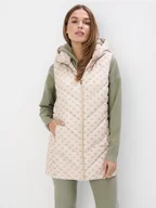 Kamizelki damskie - Mohito - Pikowana kremowa kamizelka z kapturem - beżowy - miniaturka - grafika 1