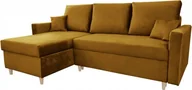 Narożniki - Narożnik MON, narożnik w kształcie litery L z funkcją spania i podstawą łóżka, kolor: żółty, tkanina welurowa, otomana lewa lub prawa - miniaturka - grafika 1