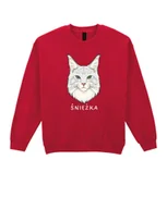 Bluzy męskie - Bluza bez kaptura Maine Coon Biały Personalizowana Kot Pupil Czerwona L - miniaturka - grafika 1