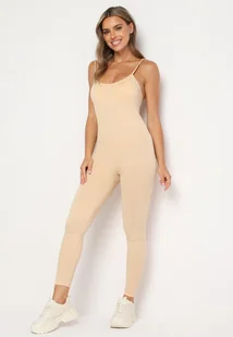 Beżowy Kombinezon Bodycon z Cienkimi Ramiączkami Nevithas - Kombinezony - miniaturka - grafika 1
