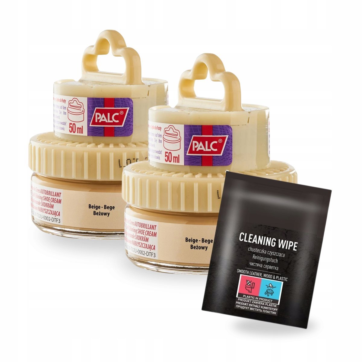 Beżowa Pasta do Butów x2 i Chusteczka do Skóry Palc Zestaw 3w1
