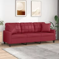 Sofy i kanapy - vidaXL 3-os. sofa z poduszkami, winna czerwień, 180 cm, sztuczna skóra - miniaturka - grafika 1