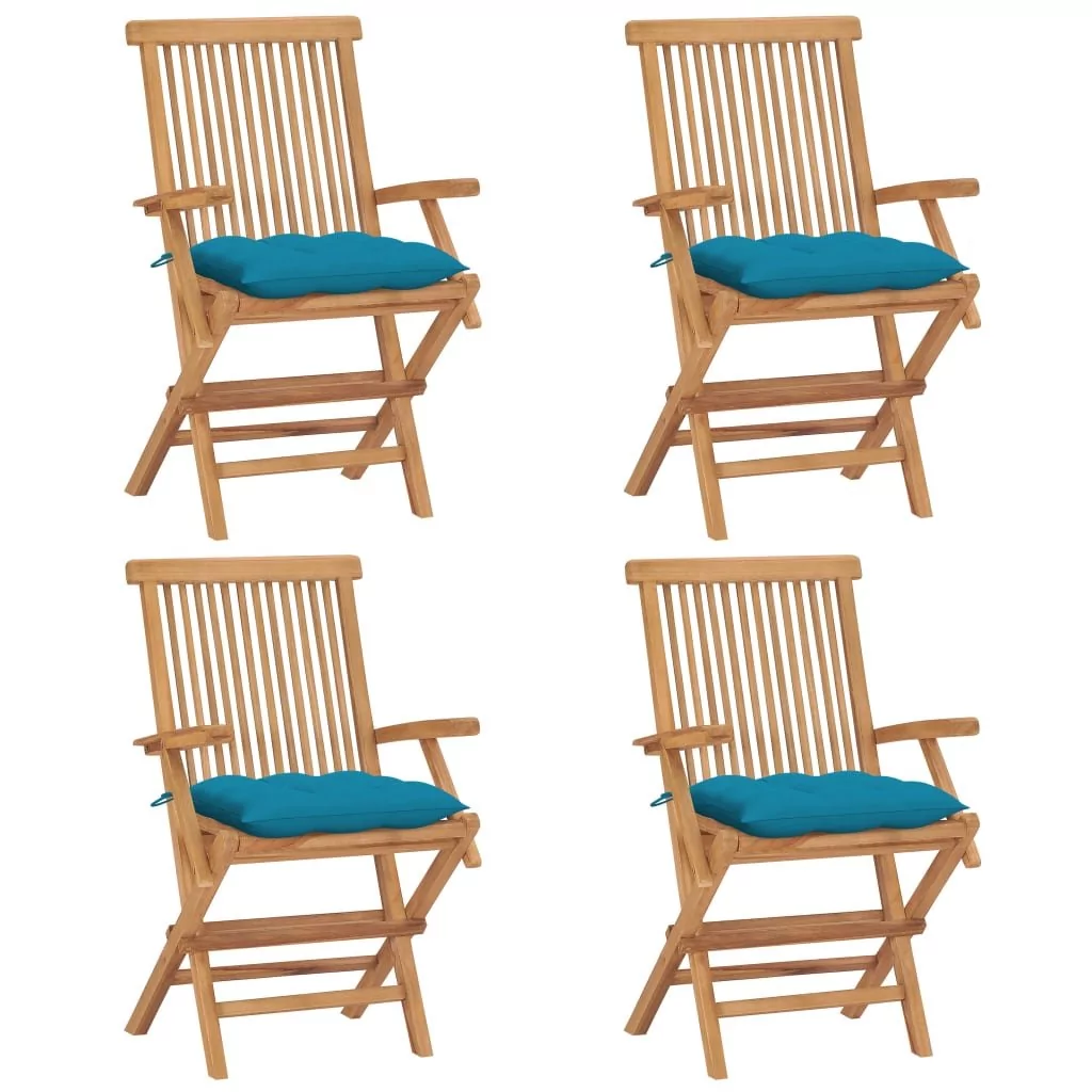 vidaXL Krzesła ogrodowe z jasnoniebieskimi poduszkami 4 szt. tekowe 3065636
